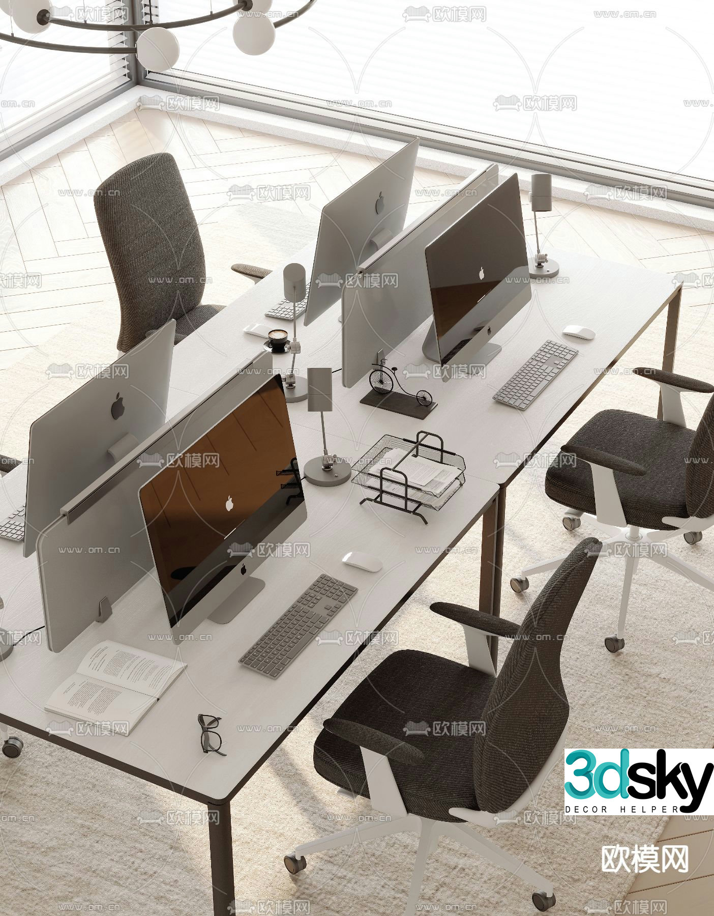 Card space desk work station post 3d model