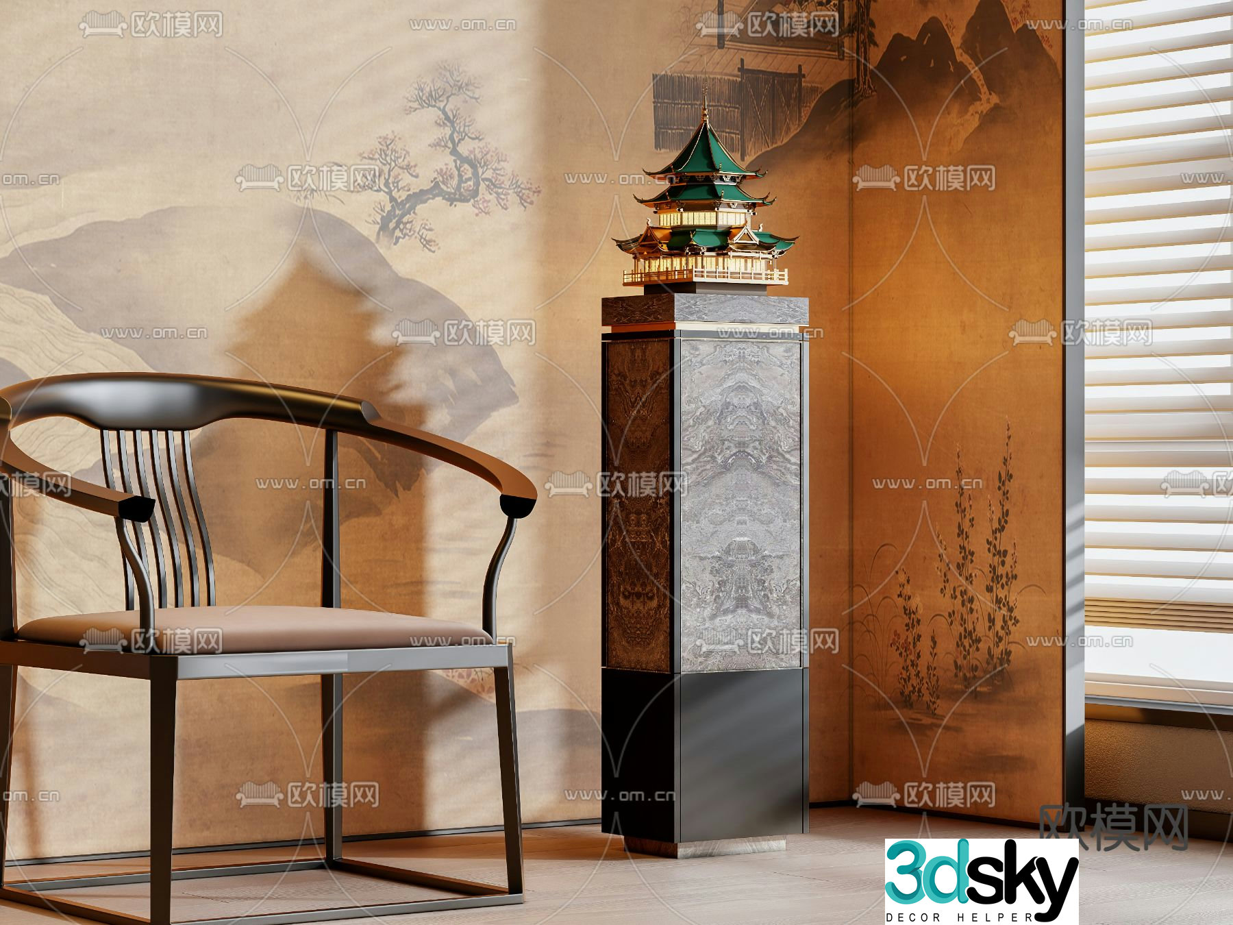 New Chinese style chair armchair 3d model