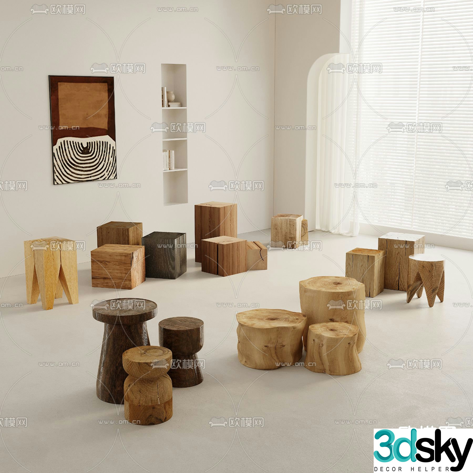 Wabi-sabi stool low stool round stool 3d model