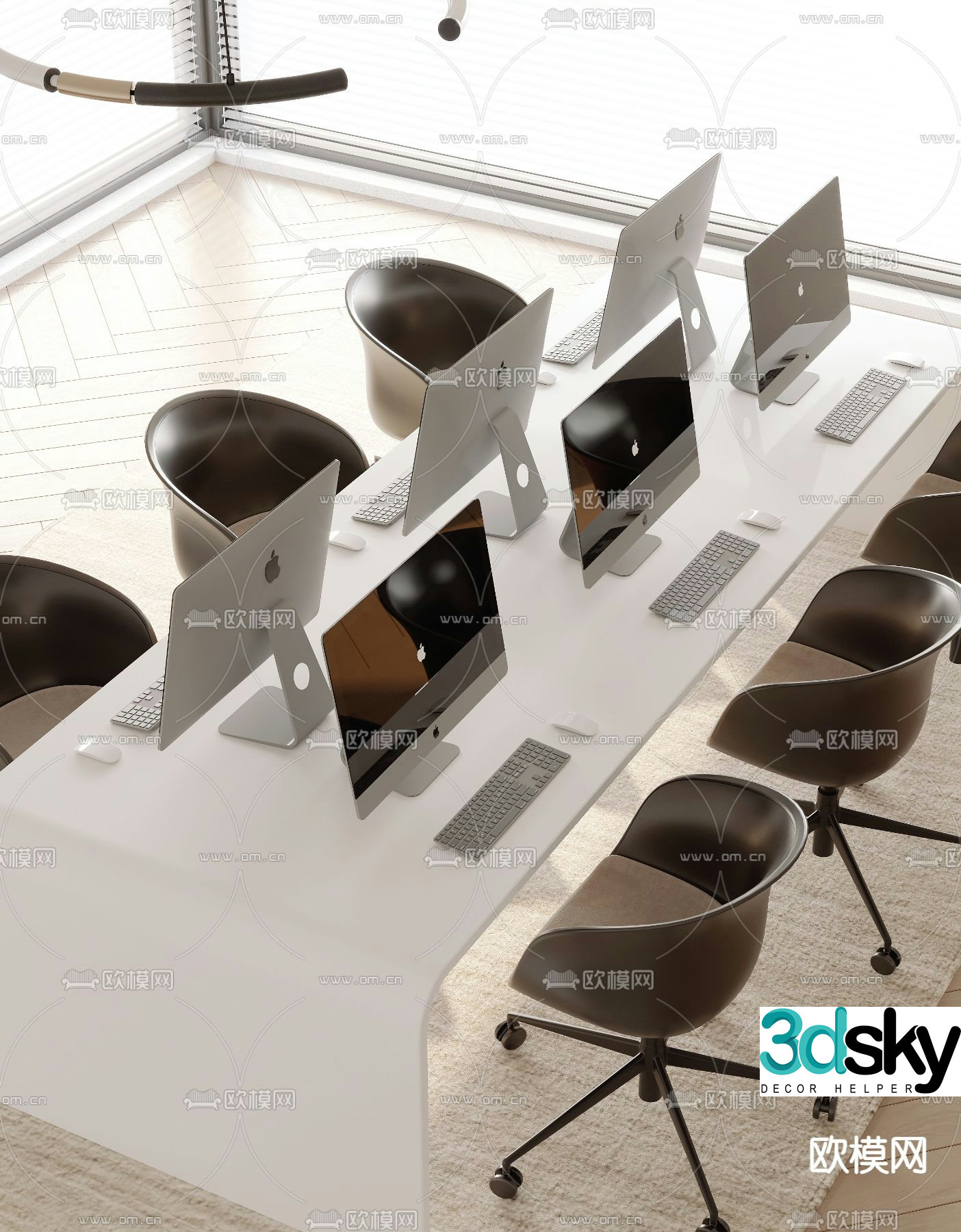 Office desk and chair position card space 3d model