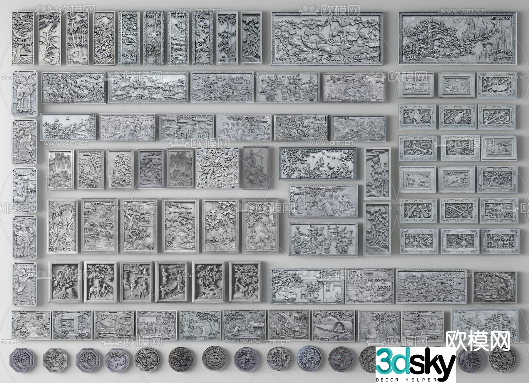 Chinese relief wall stone carving brick carving wall carving 3D model