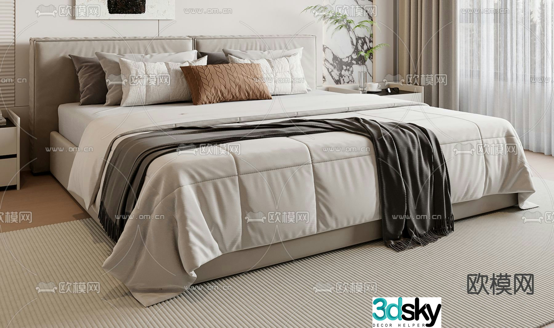 Modern double bed 3d model