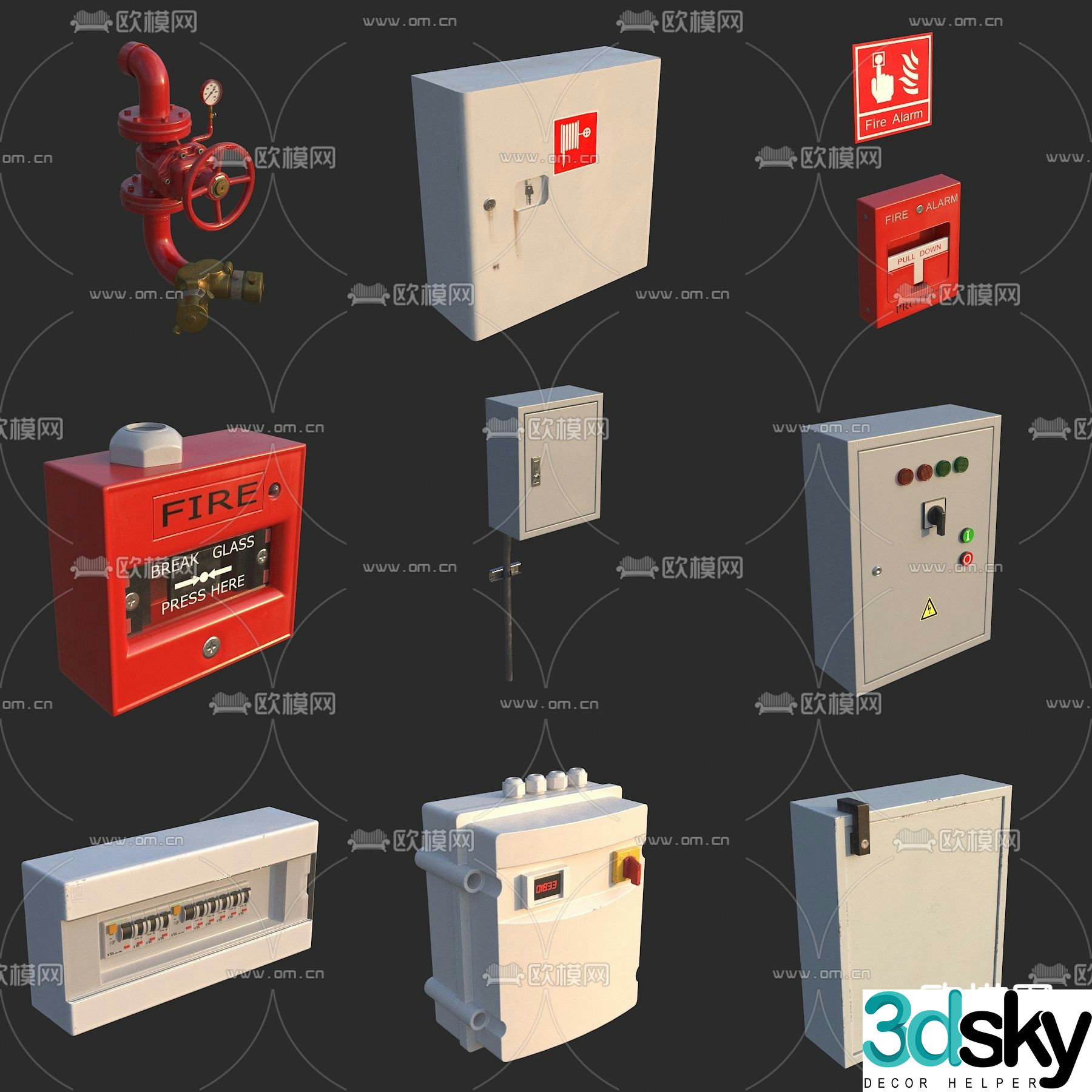 Fire equipment alarm fire hydrant distribution box 3d model