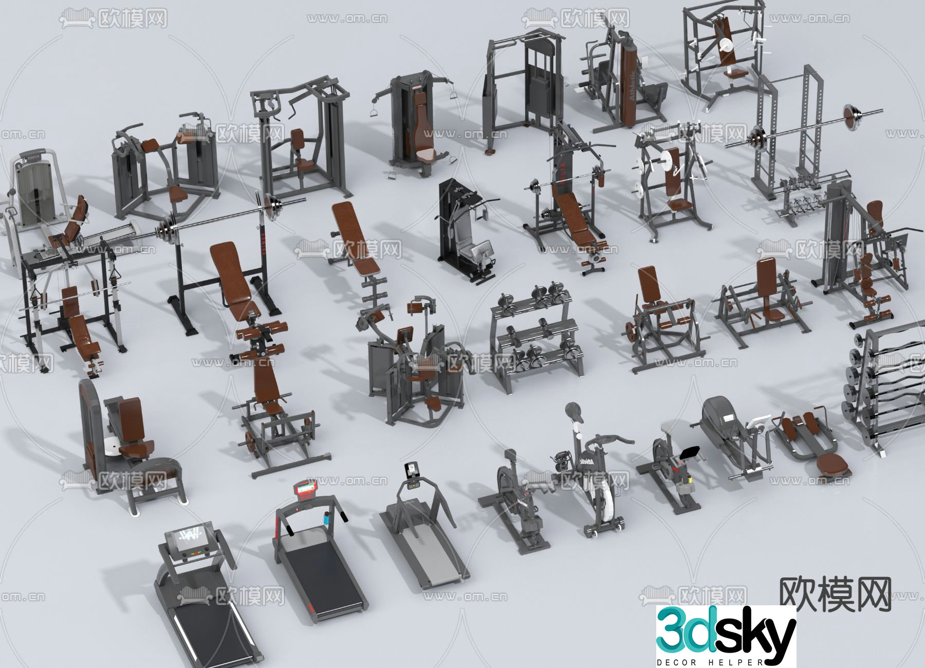 Fitness equipment treadmill spinning 3d model