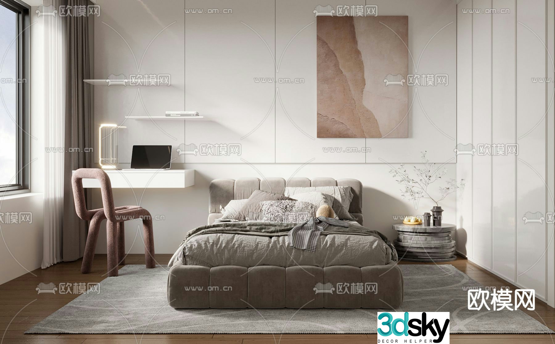 Modern double bed 3d model