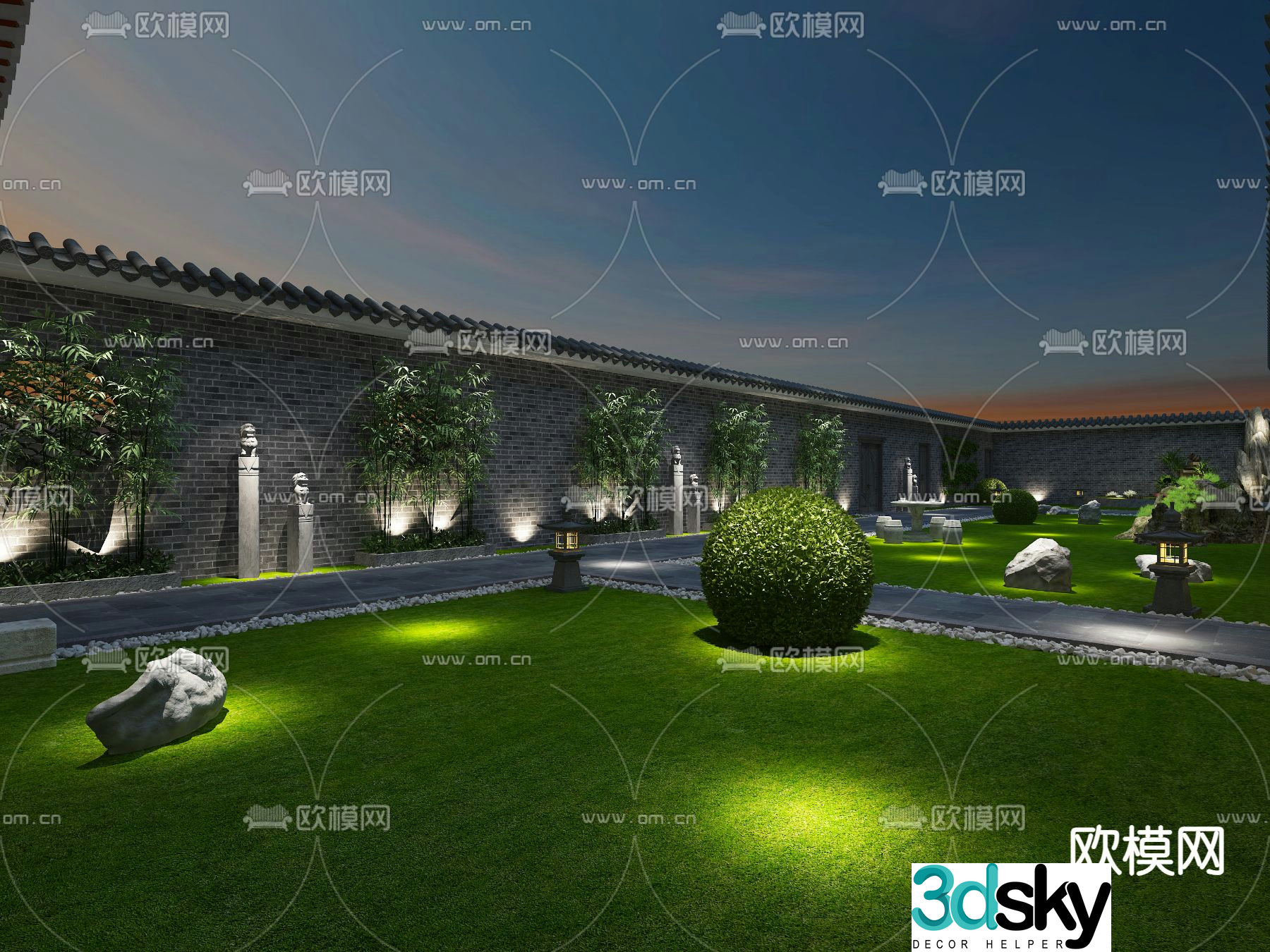 Courtyard landscape bamboo landscaping landscape wall 3d model
