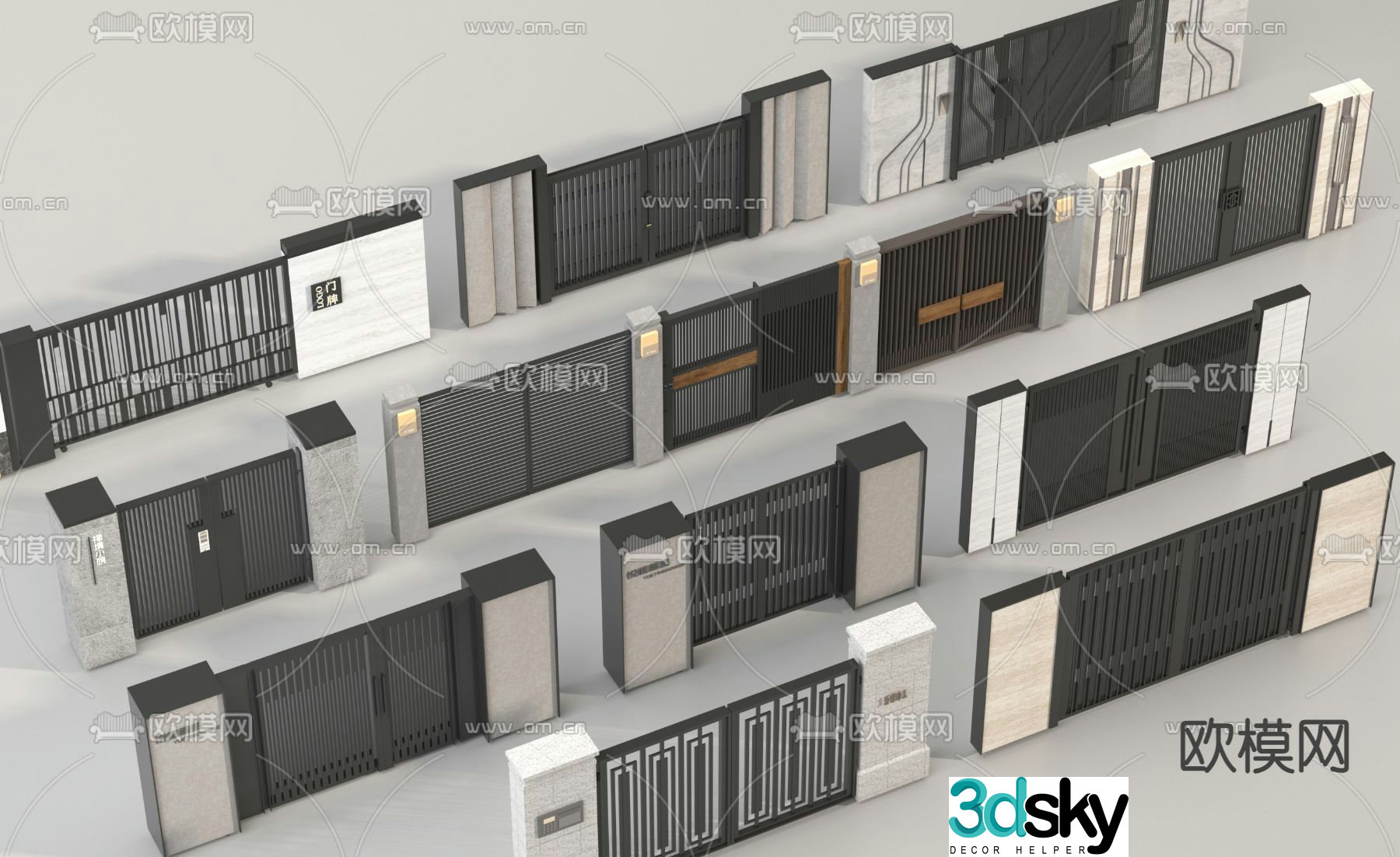 Courtyard door Villa gate Wrought iron gate 3d model