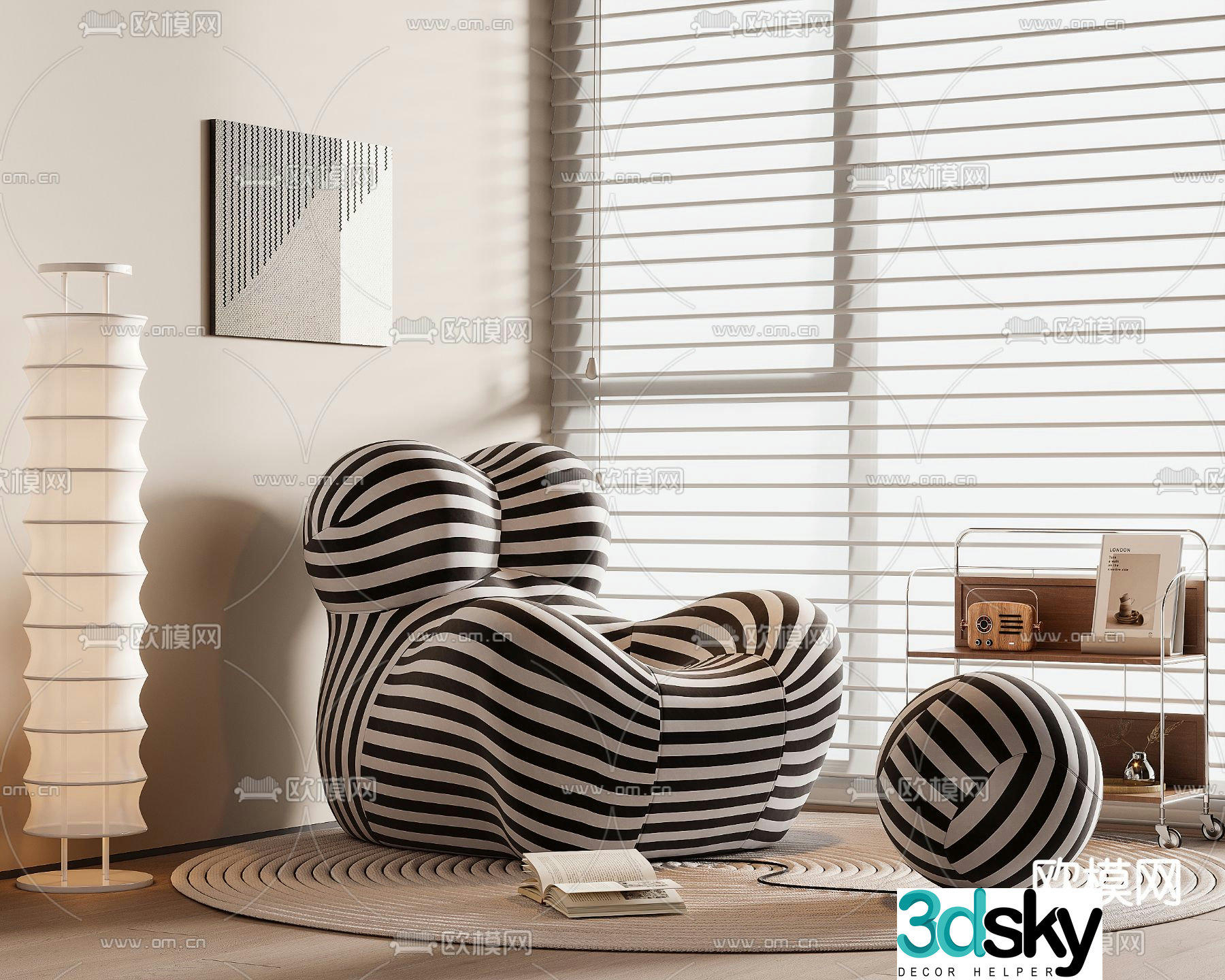 Striped mother chair beanbag 3d model