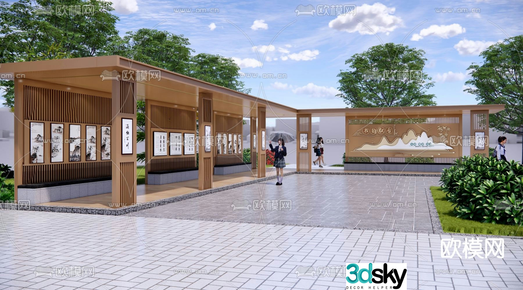 New Chinese style landscape gallery 3D model