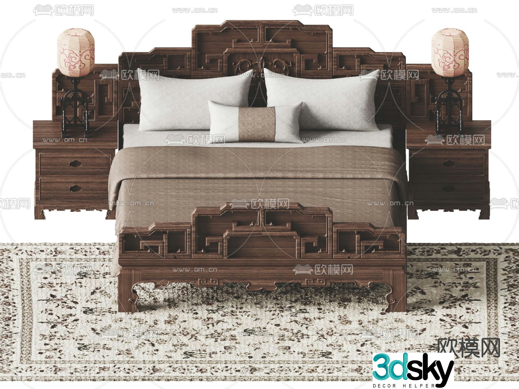 Chi Wing Lo Chinese style double bed 3d model