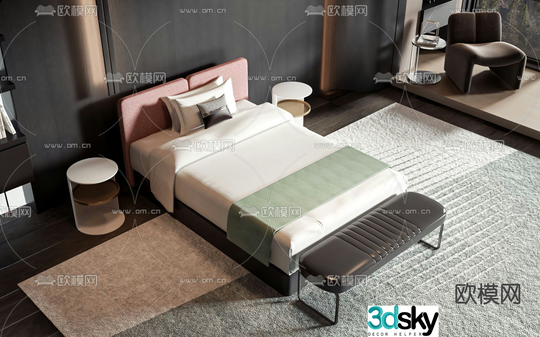 Modern double bed 3d model