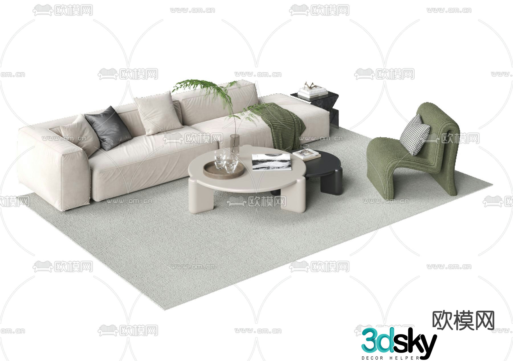 Double sofa modular sofa 3d model