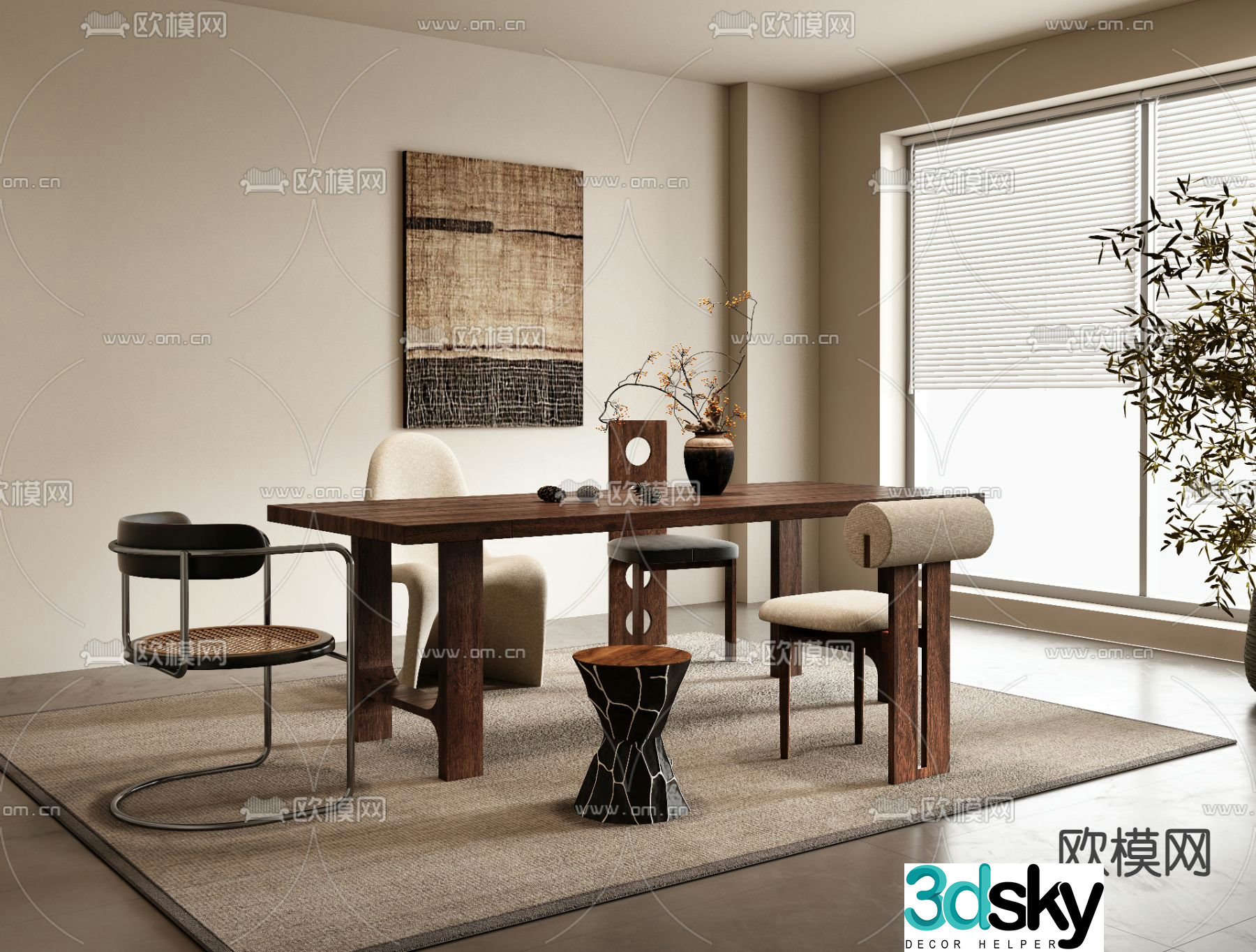 Medieval style dining table and chairs 3d model