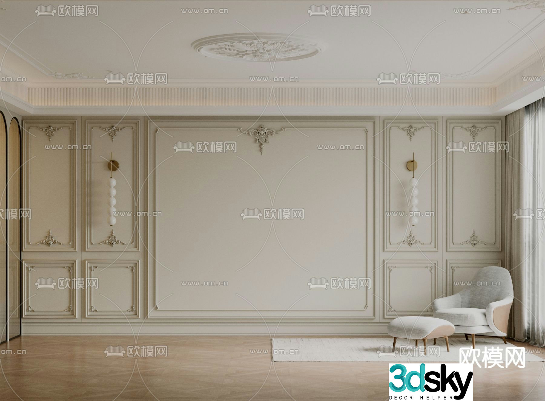 French wall panel wall skirt gypsum line 3d model