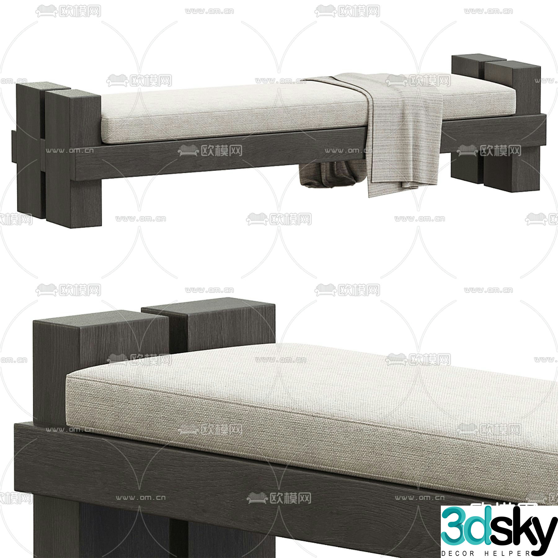 Elodie bed end stool footrest 3d model
