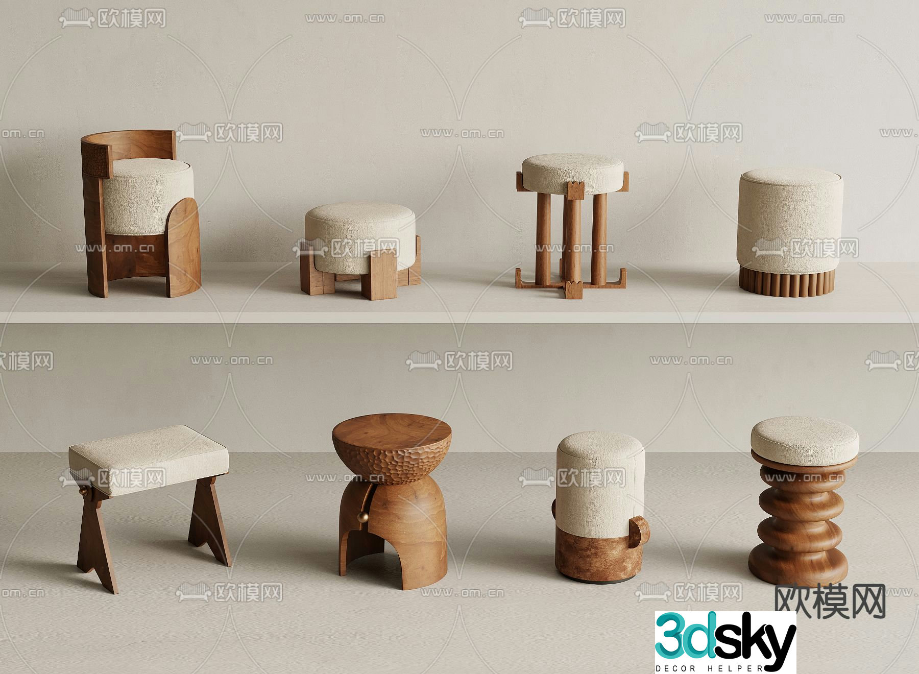 Medieval style round stool low stool 3d model