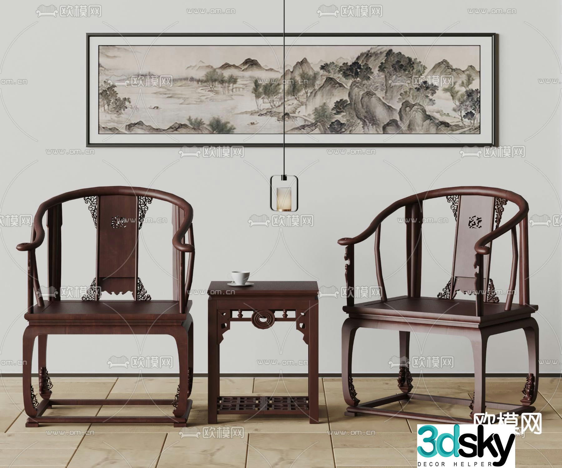 Chinese armchair Taishi chair solid wood chair 3d model
