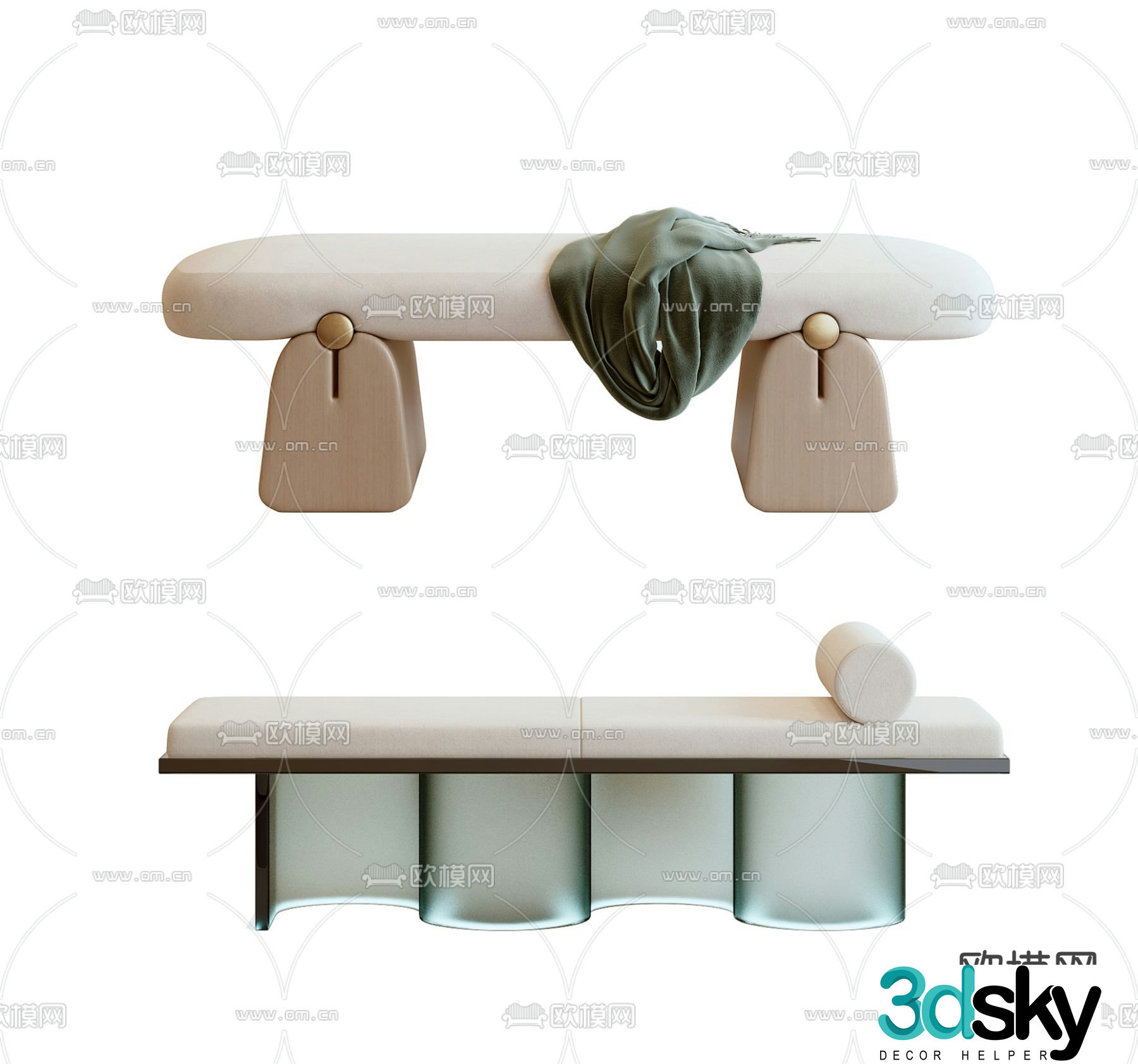 Bed end stool acrylic stool 3d model