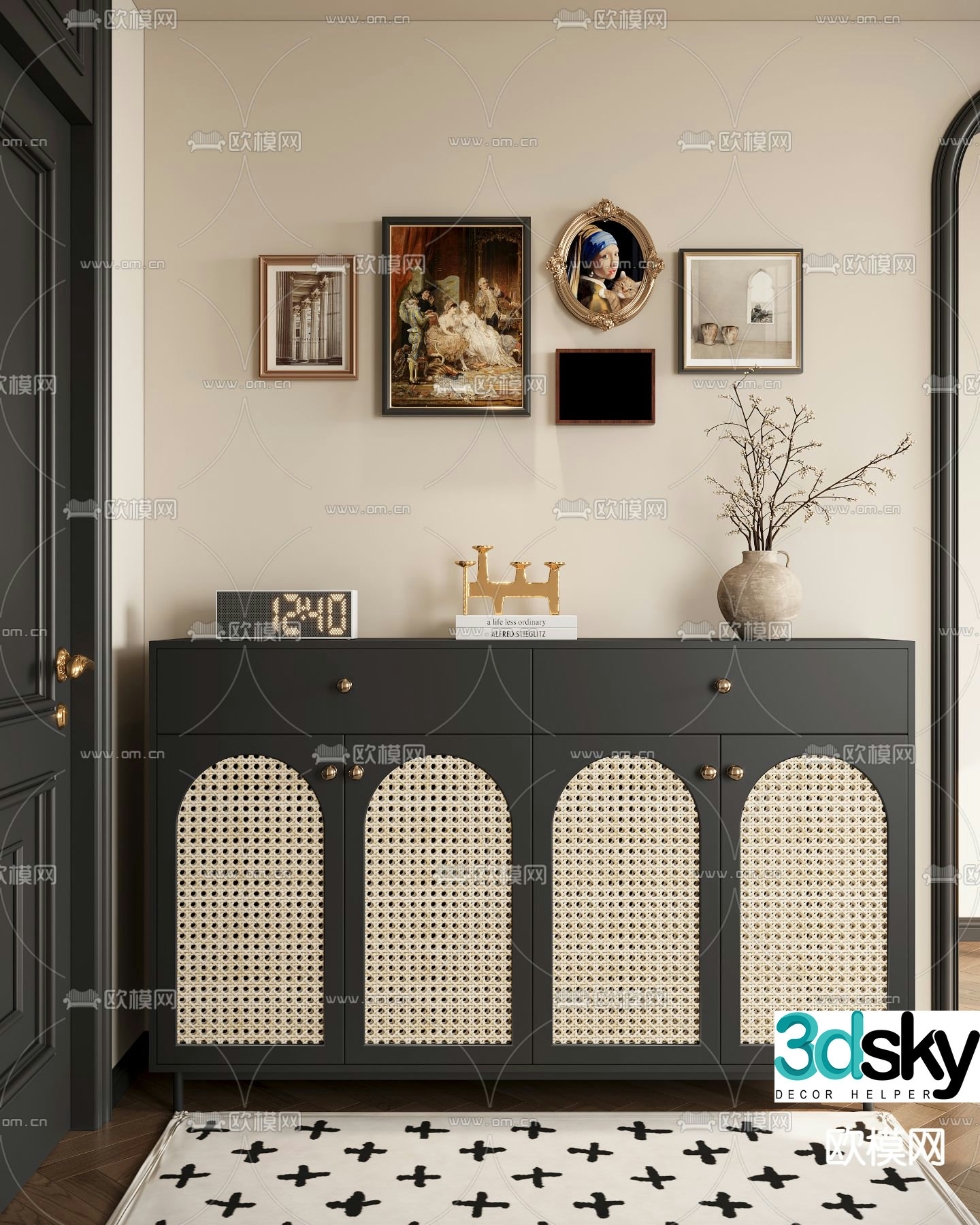 French rattan cabinet 3D model of porch shoe cabinet