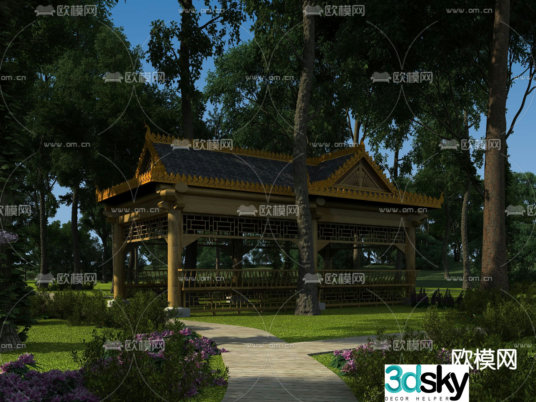 Chinese style pavilion leisure pavilion landscape sketch 3D model