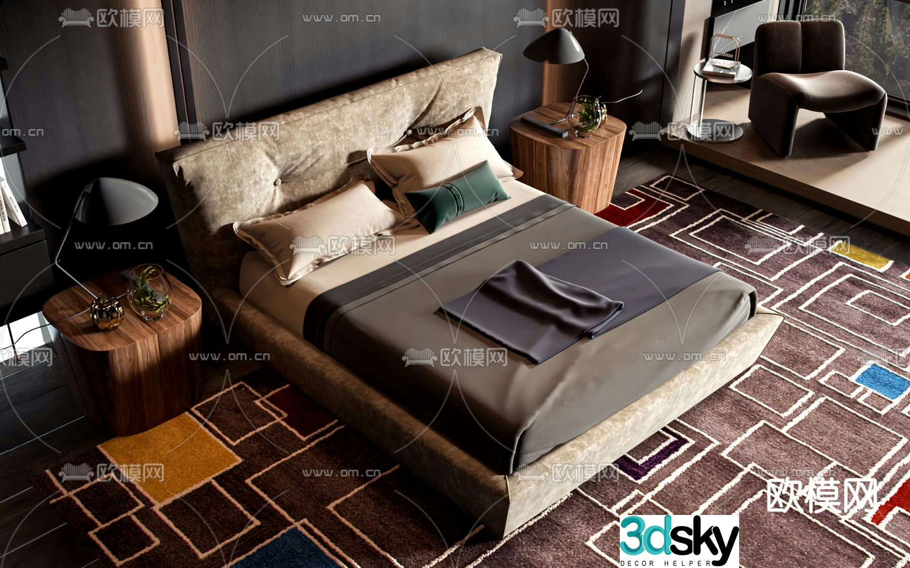 Modern double bed 3d model
