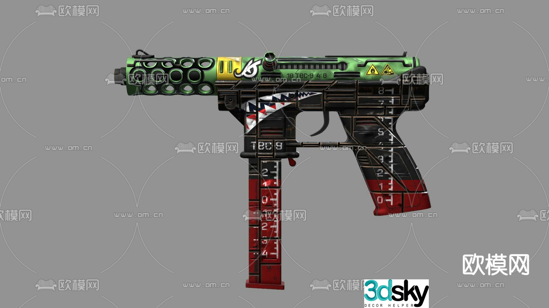 green automatic pistol toy rifle 3d model