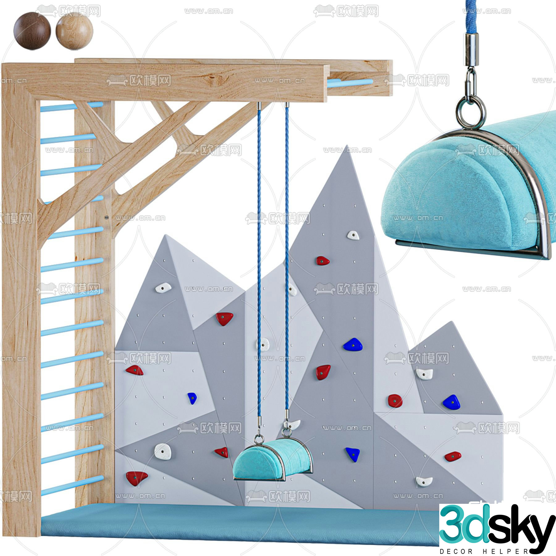 Play equipment rock climbing wall climbing frame swing 3d model
