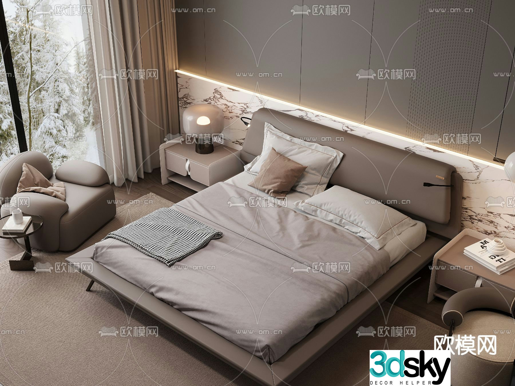 Modern double bed 3d model