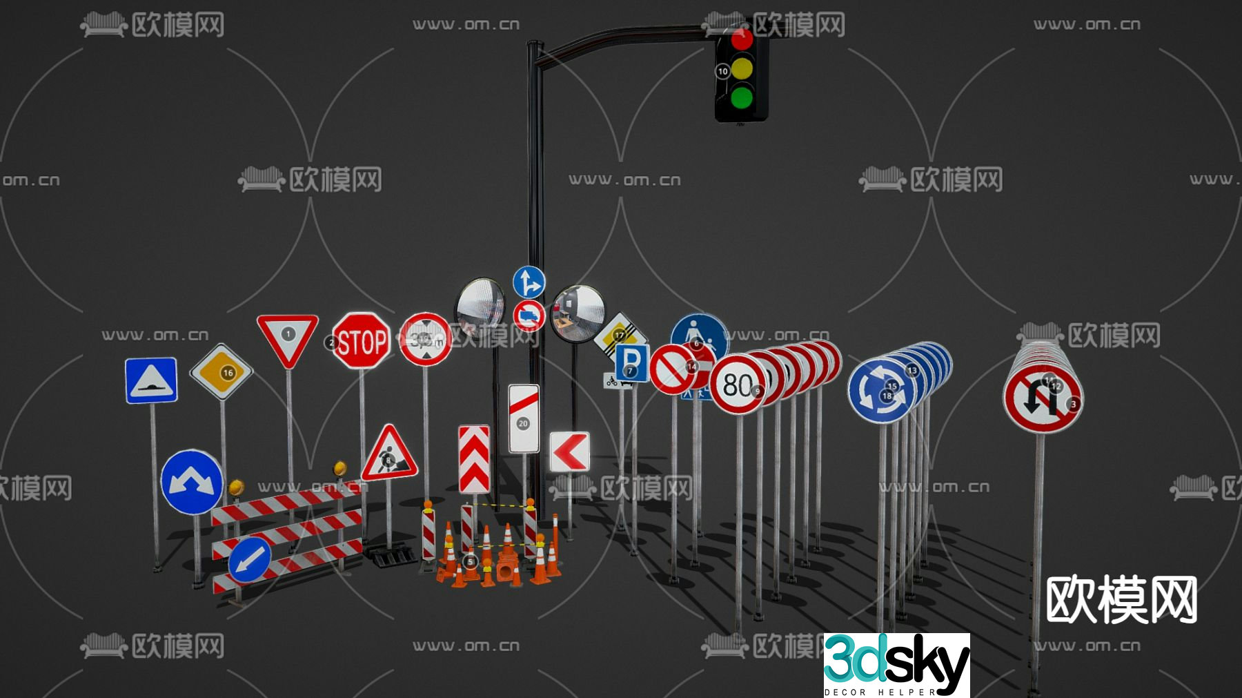 road sign warning sign 3d model
