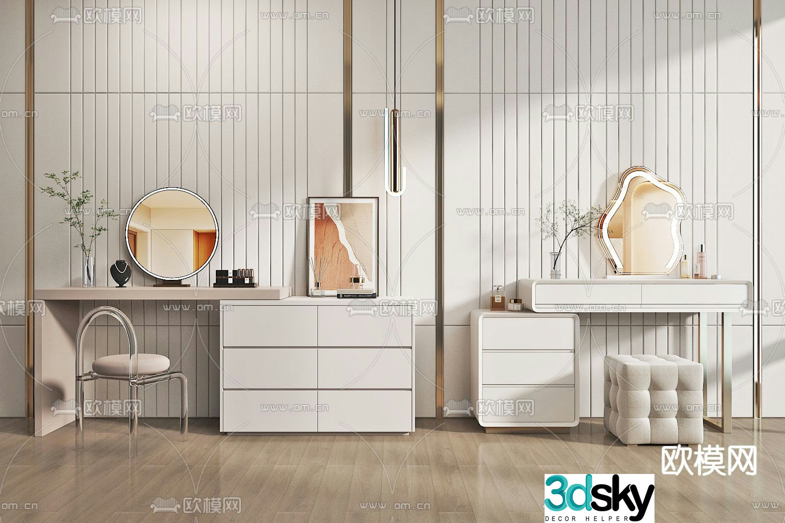 Cream style dresser dresser 3d model