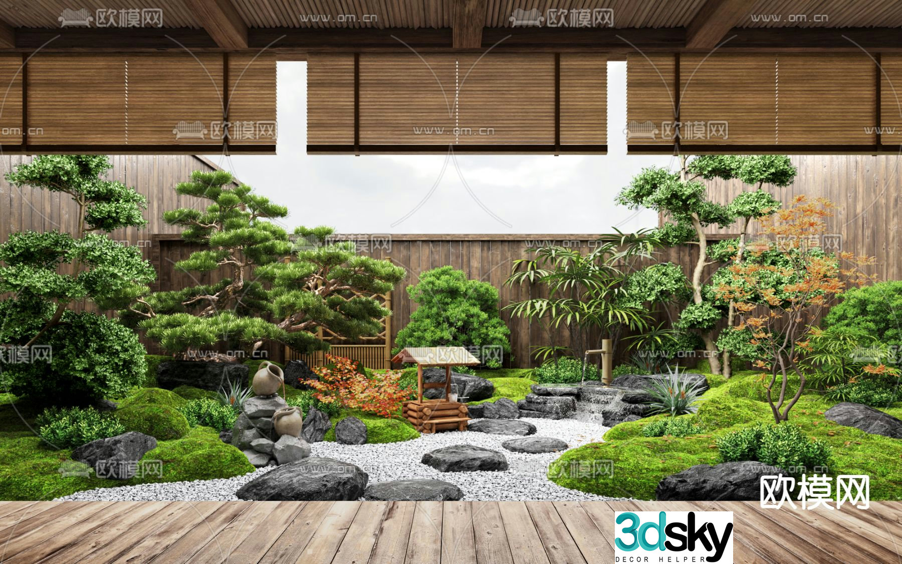 New Chinese Zen Patio Courtyard Landscape 3D Model