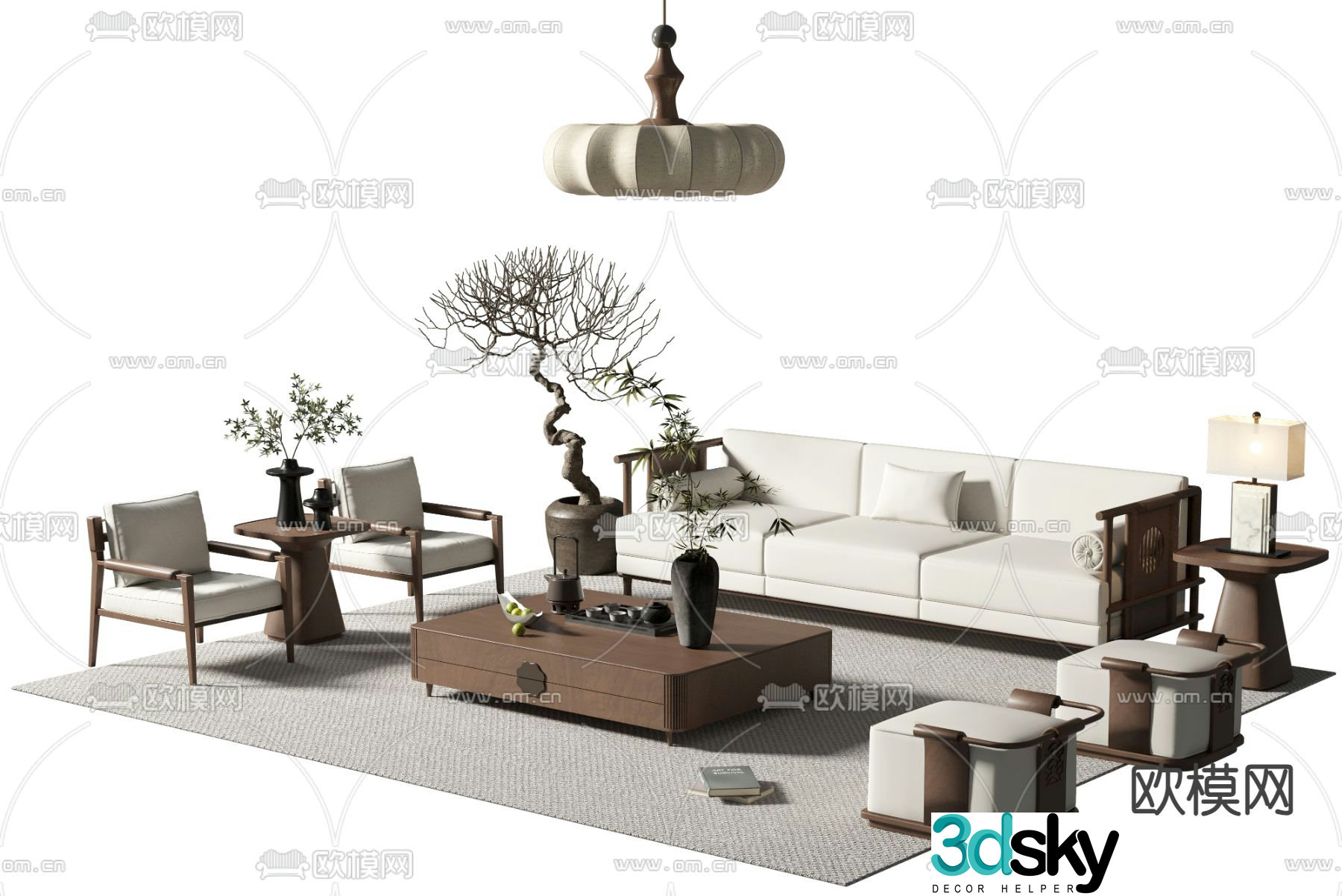 New Chinese style sofa modular sofa 3d model