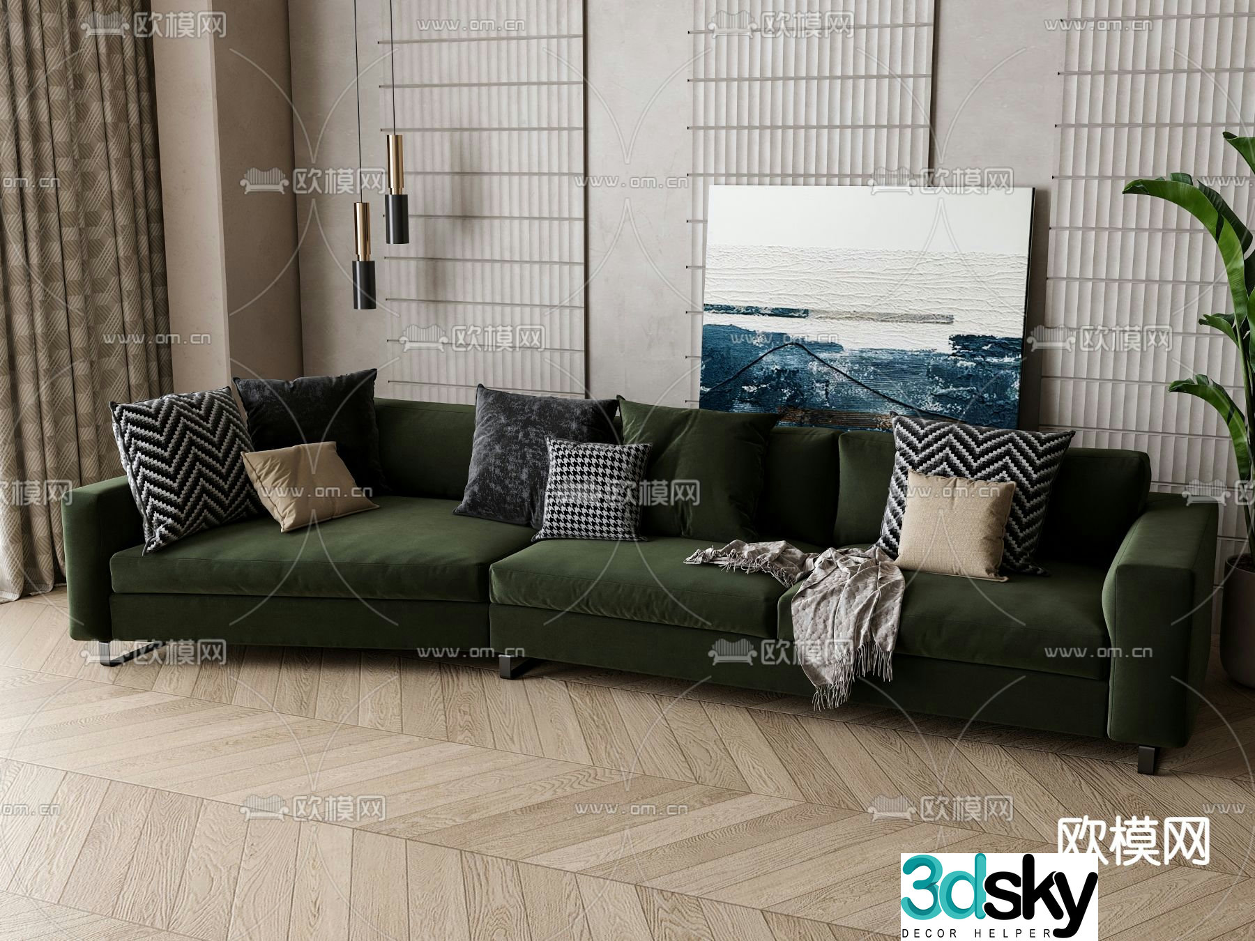 American multi-person sofa 3d model