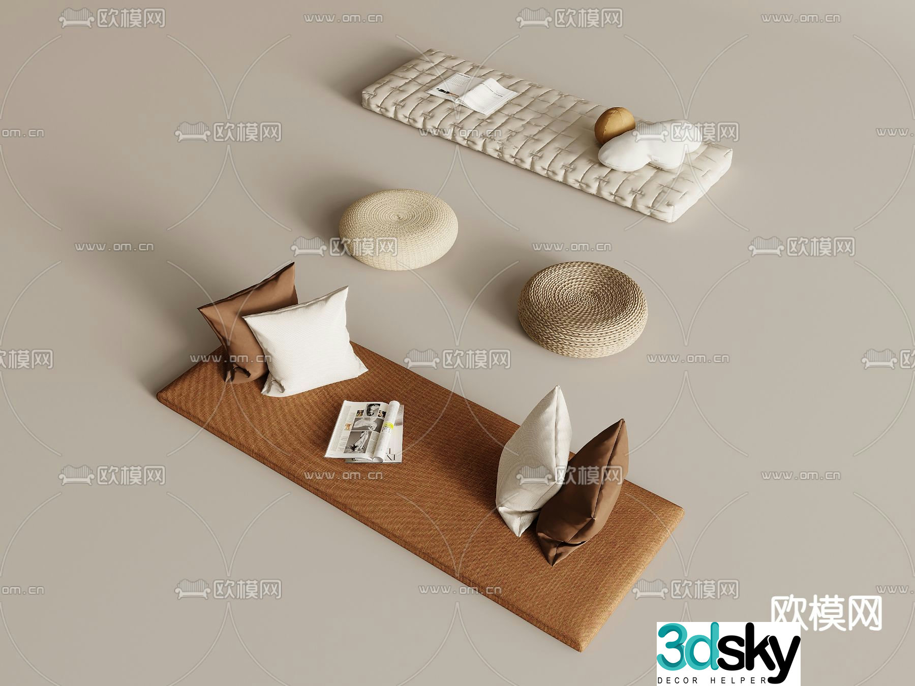 Cushion Bay Window Cushion Futon Seat Cushion 3D Model
