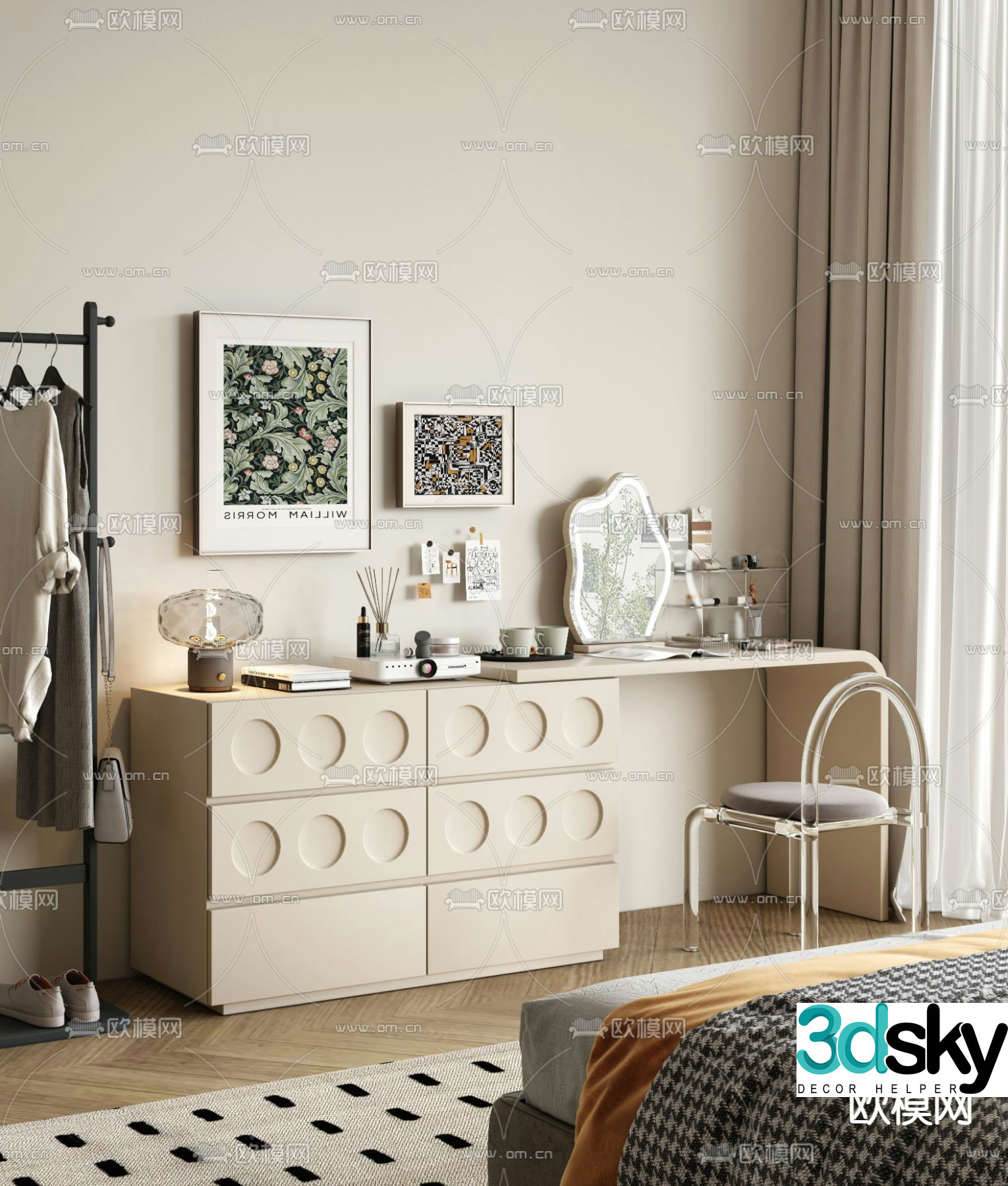 Cream style dressing table dressing table 3d model