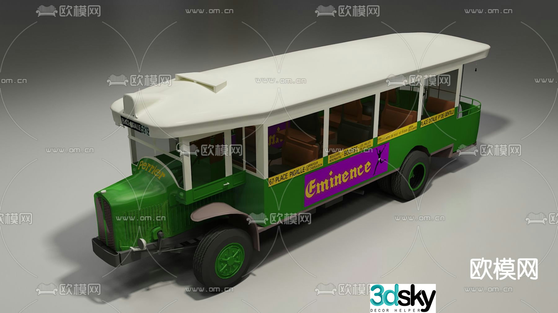 European classic car bus 3d model