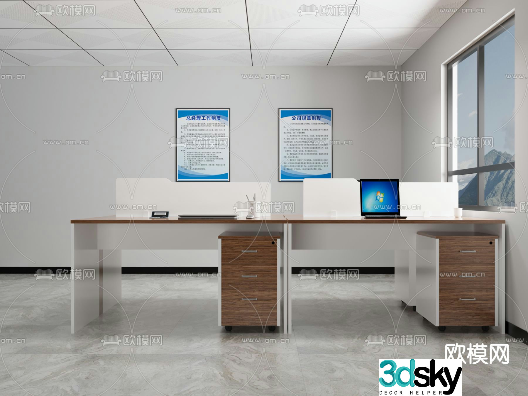 Card space desk work station post 3d model