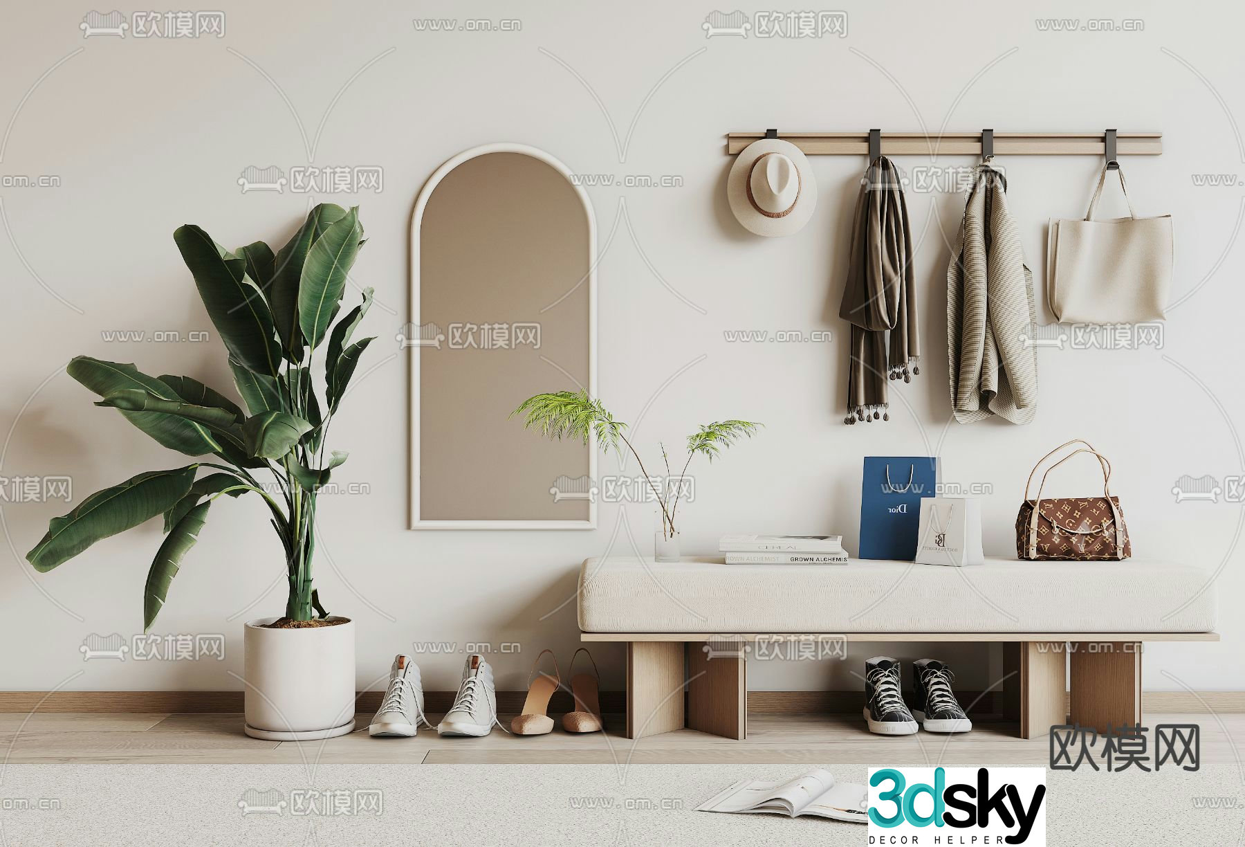 Modern shoe changing bench bench 3d model
