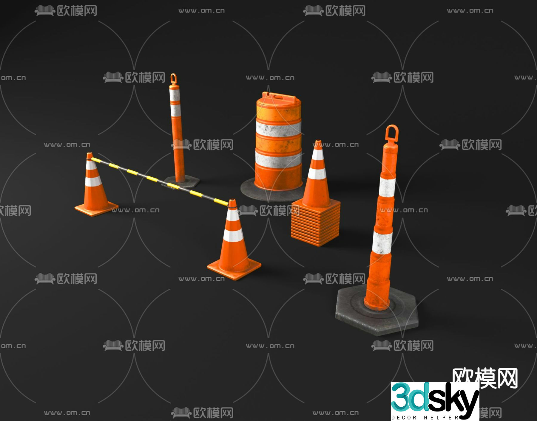 roadblock road sign road facility 3d model