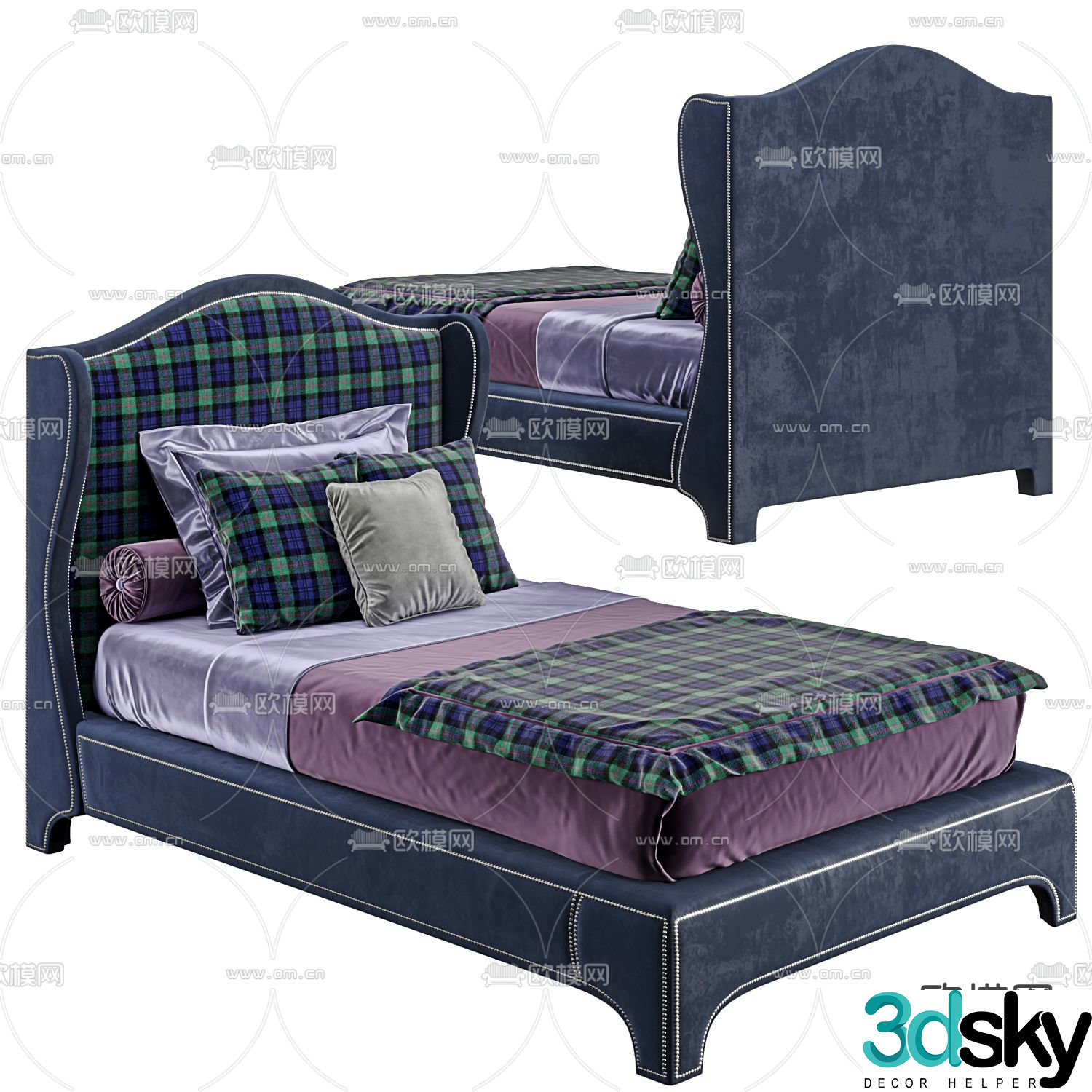 Simple European single bed 3d model