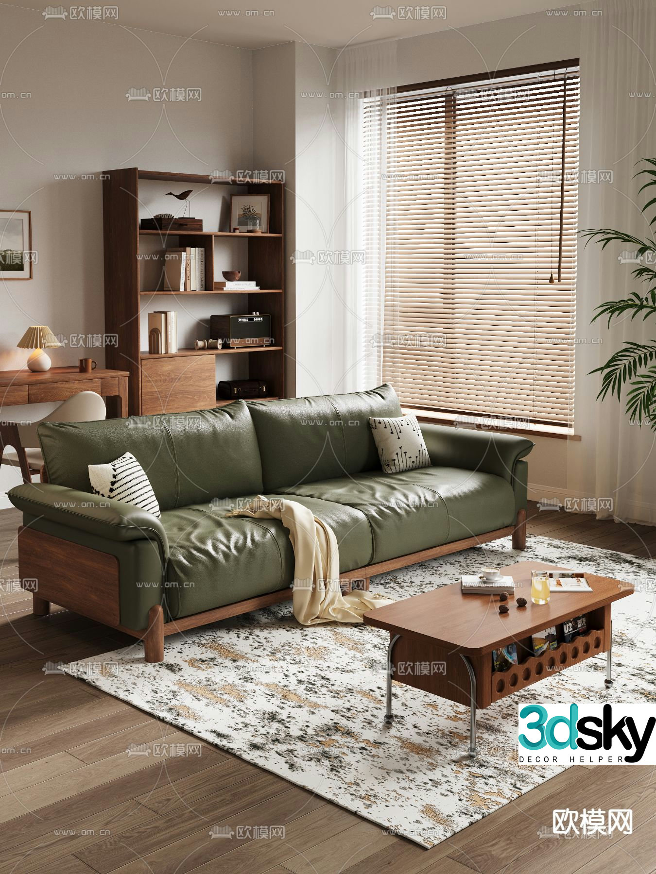 Nordic loveseat leather sofa 3d model