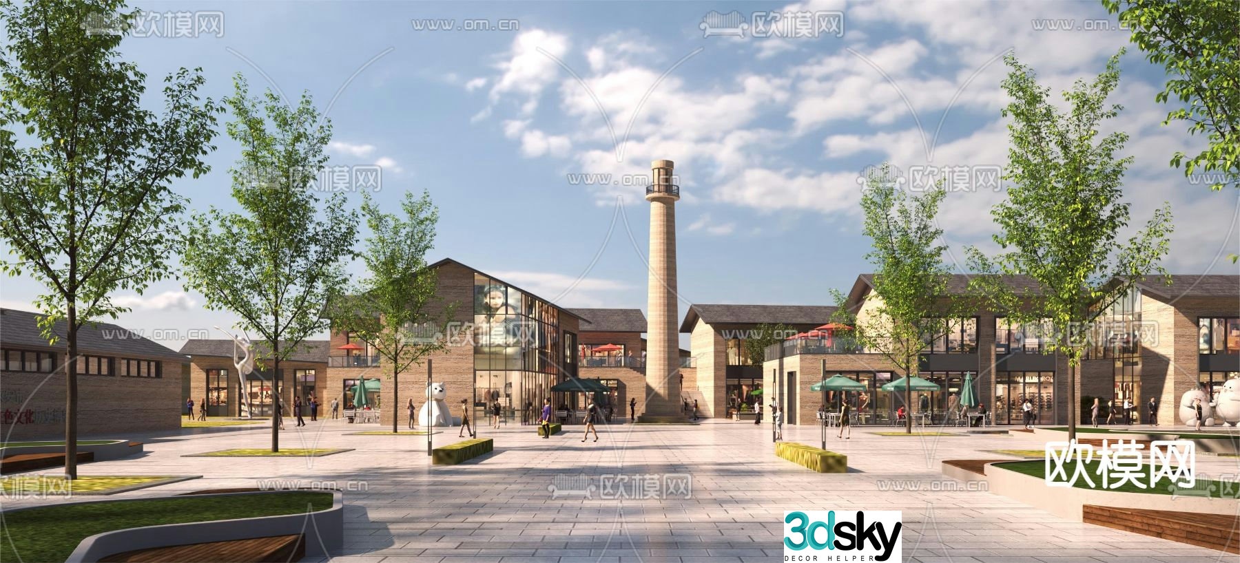 New Chinese style commercial street commercial square 3D model