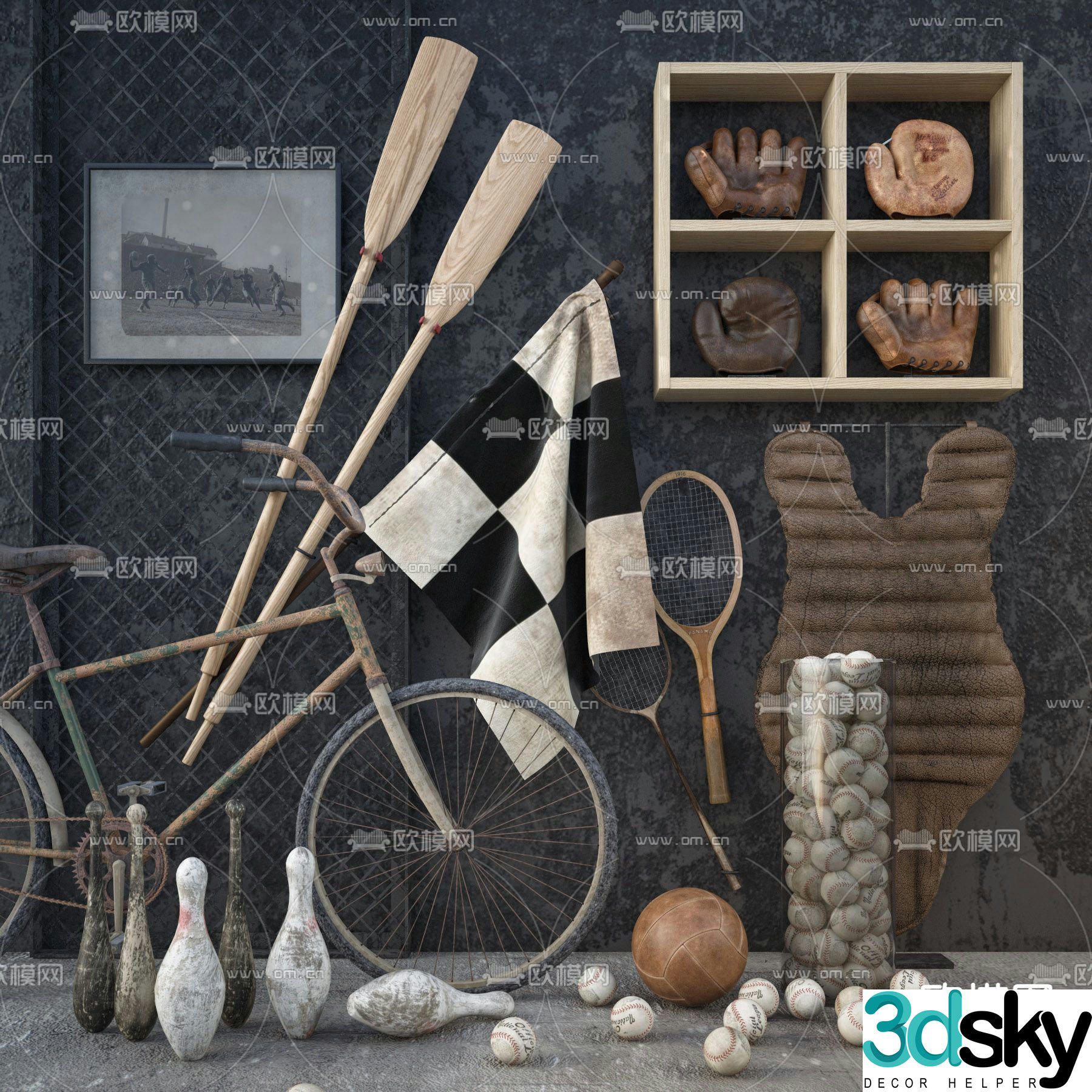 Sports equipment bicycle paddling badminton racket 3d model