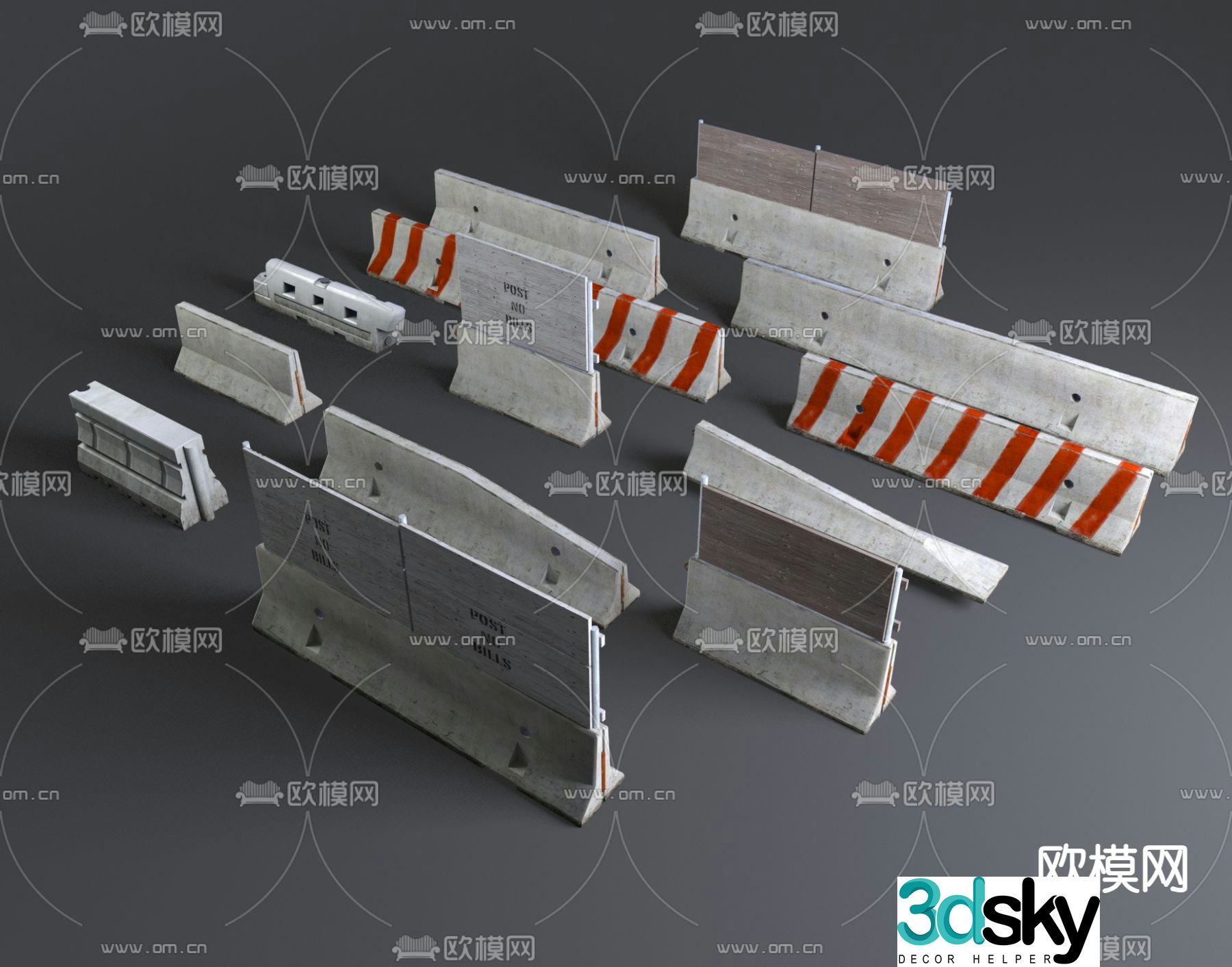 Cement roadblock traffic facilities 3d model