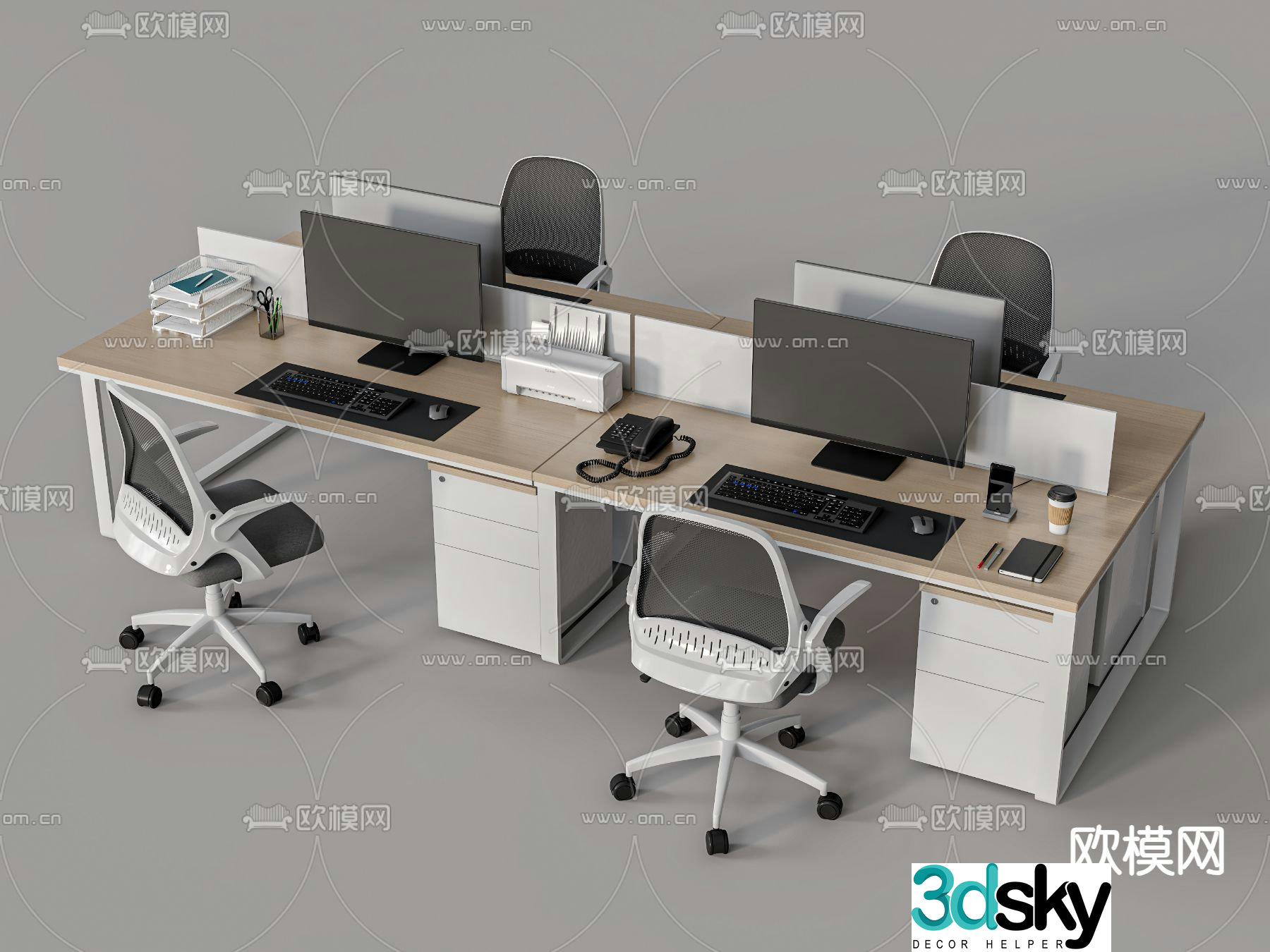 desk staff position computer desk 3d model
