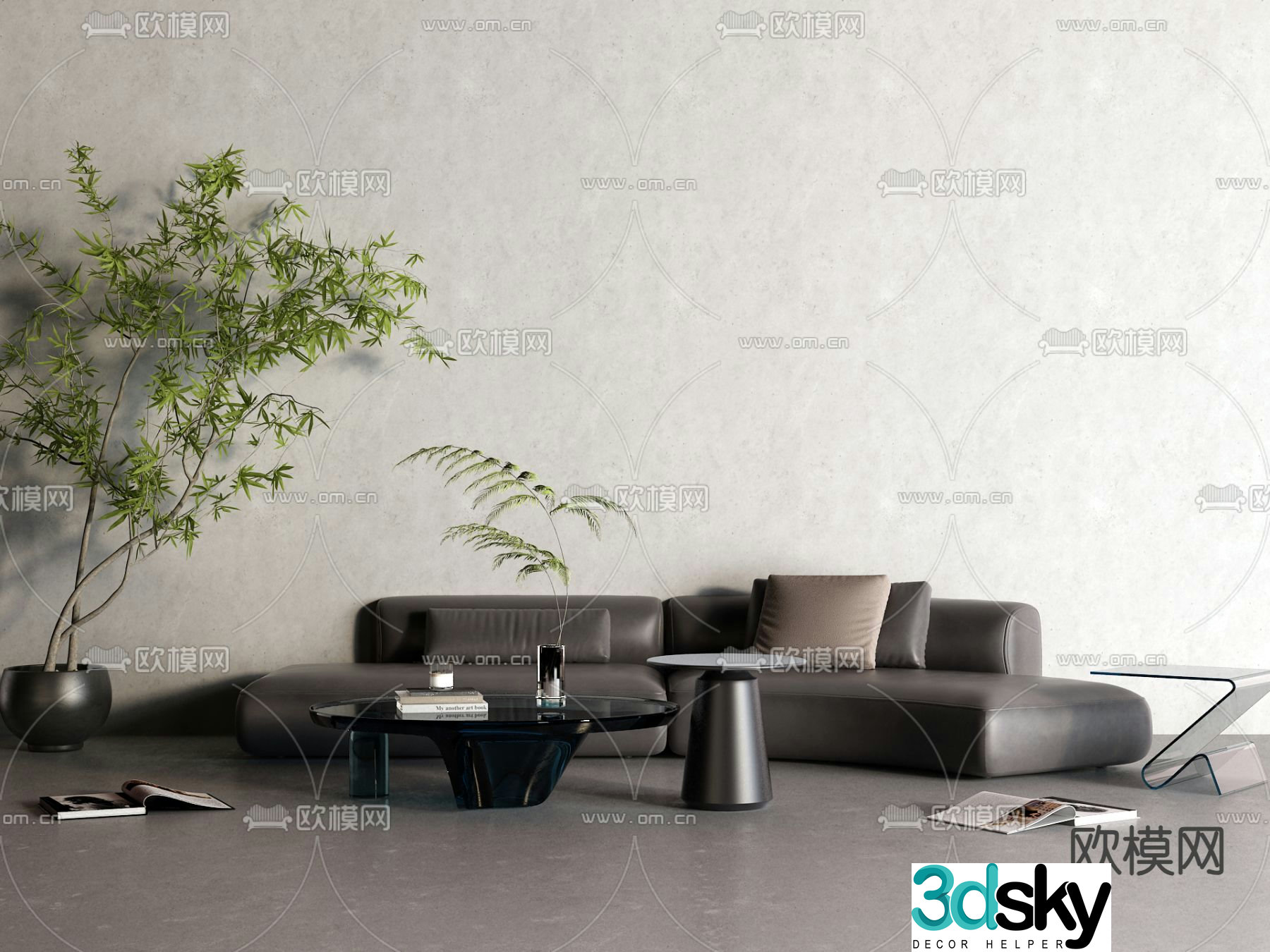 curved sofa black sofa 3d model