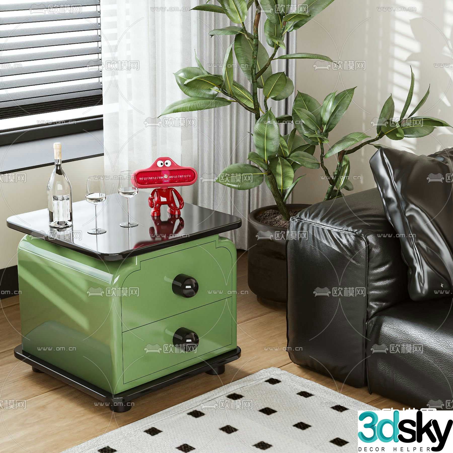 Modern bedside table side cabinet 3d model