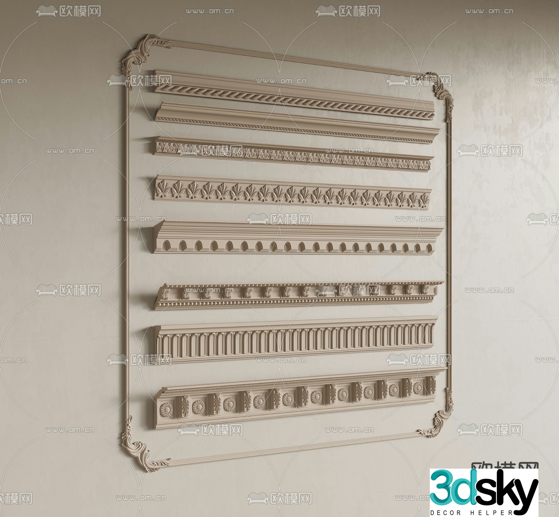 French carving gypsum line 3d model