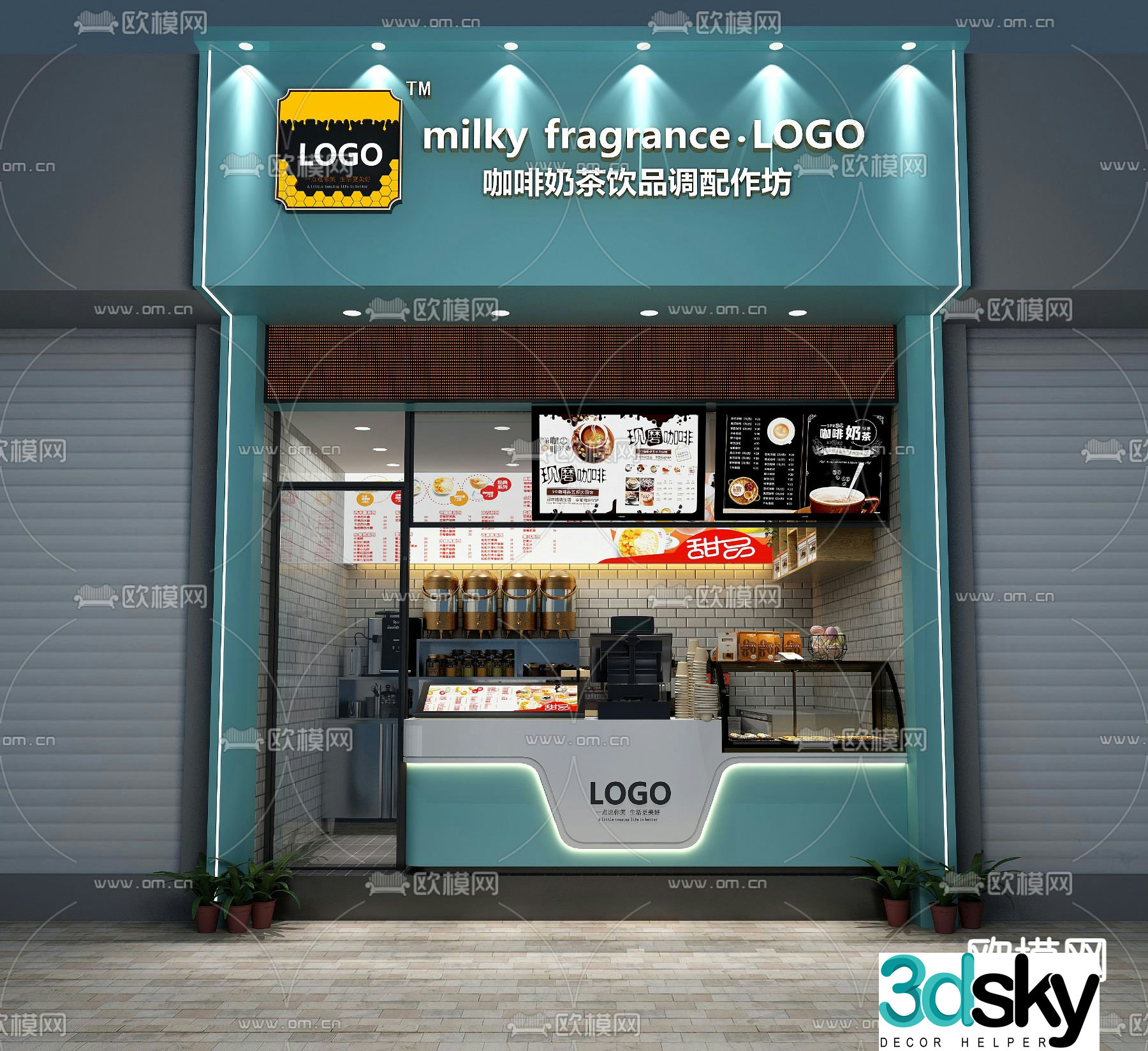 Industrial style coffee shop beverage shop 3D model