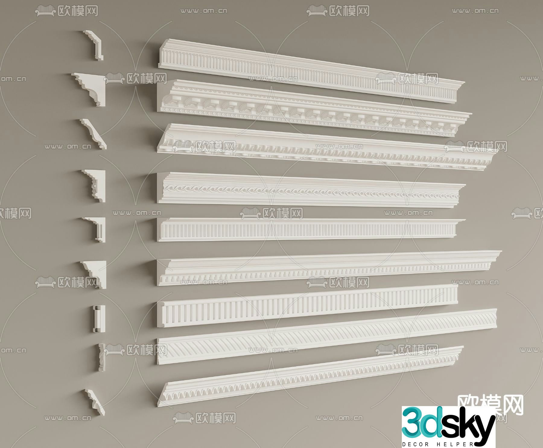Simple European plaster lines ceiling corner line 3D model